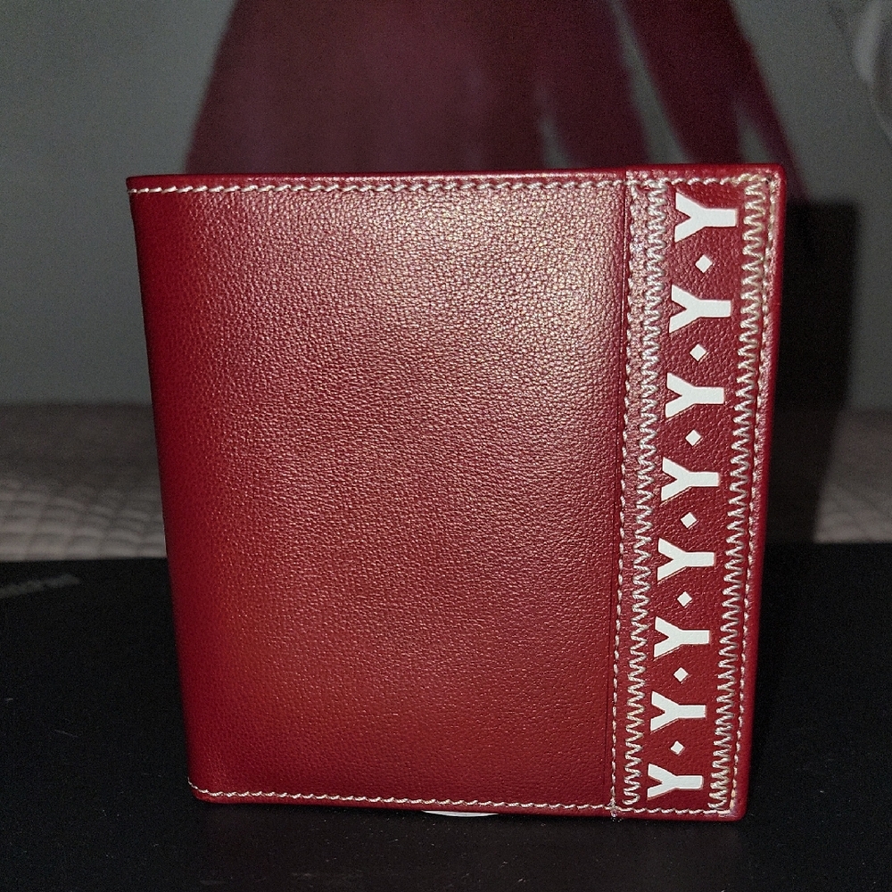 YSL Red Leather Wallet with White Accents